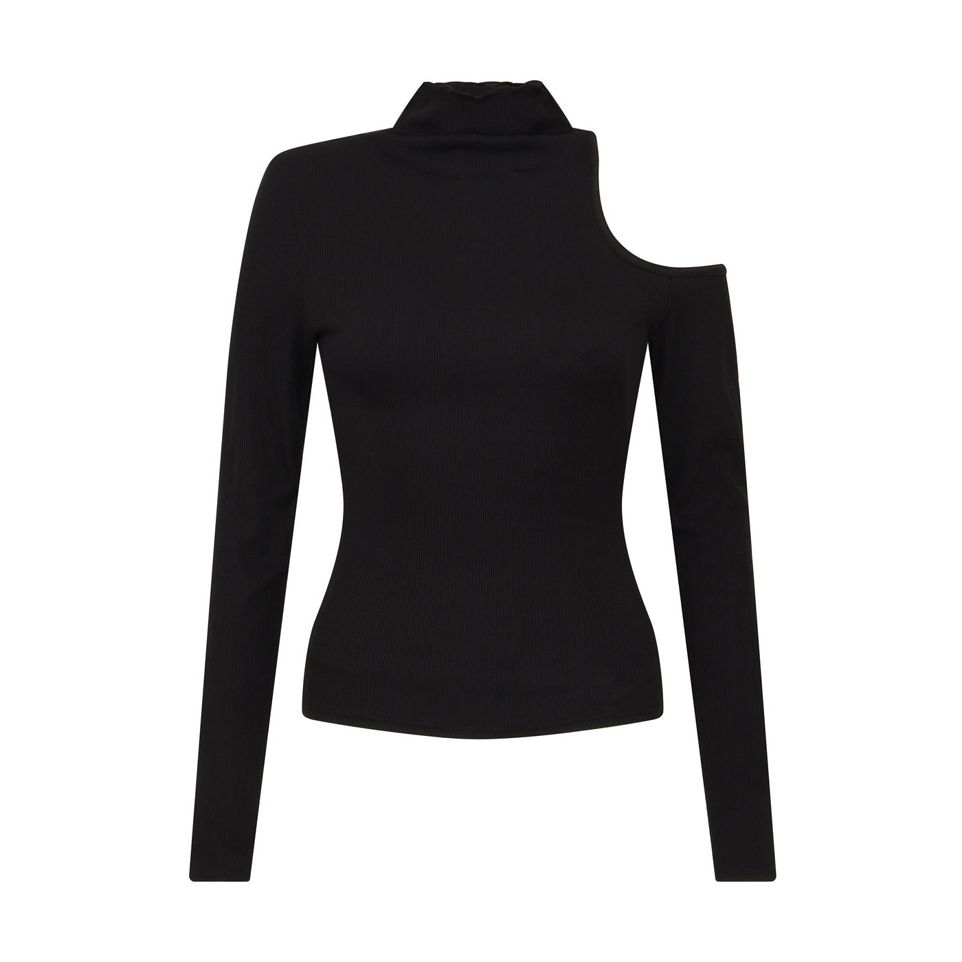 SOUR FIGS One-Shoulder Cutout Turtleneck Pullover in Black