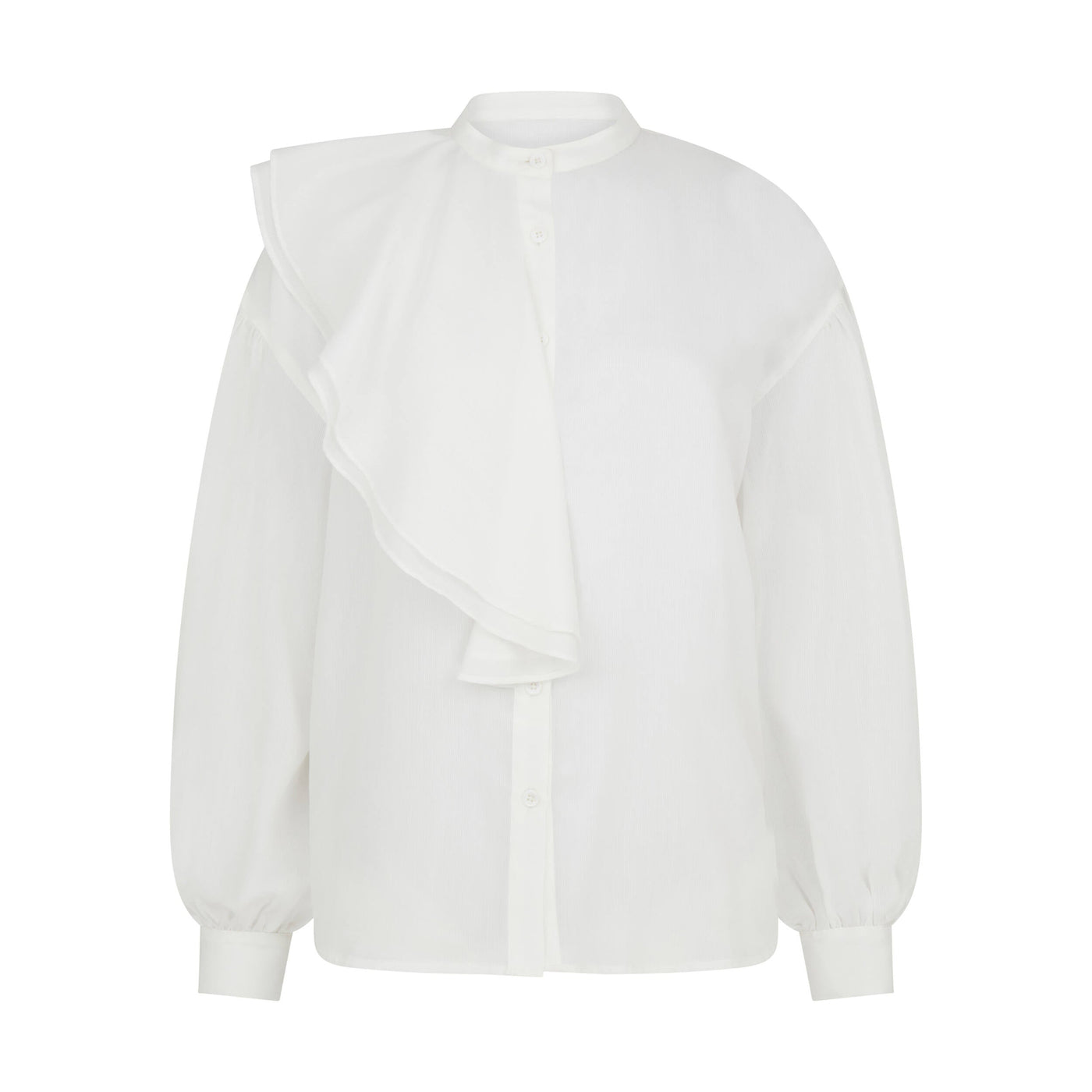 Asymmetrical Ruffle Blouse in Ivory White