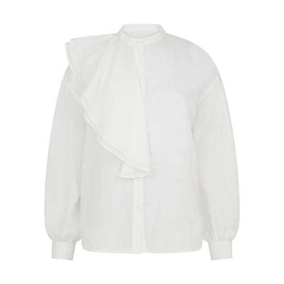 Asymmetrical Ruffle Blouse in Ivory White