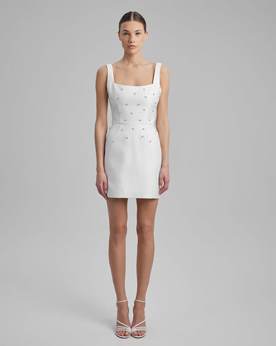 LUNA DRESS + DIAMONDS | square neckline mini in white