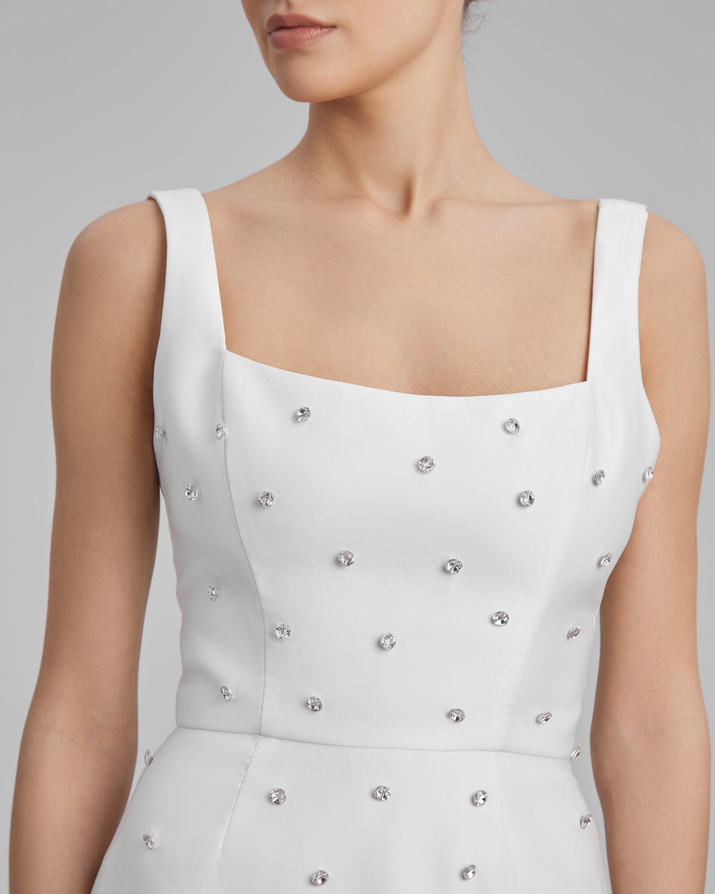 LUNA DRESS + DIAMONDS | square neckline mini in white