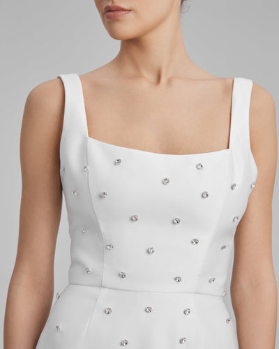 LUNA DRESS + DIAMONDS | square neckline mini in white