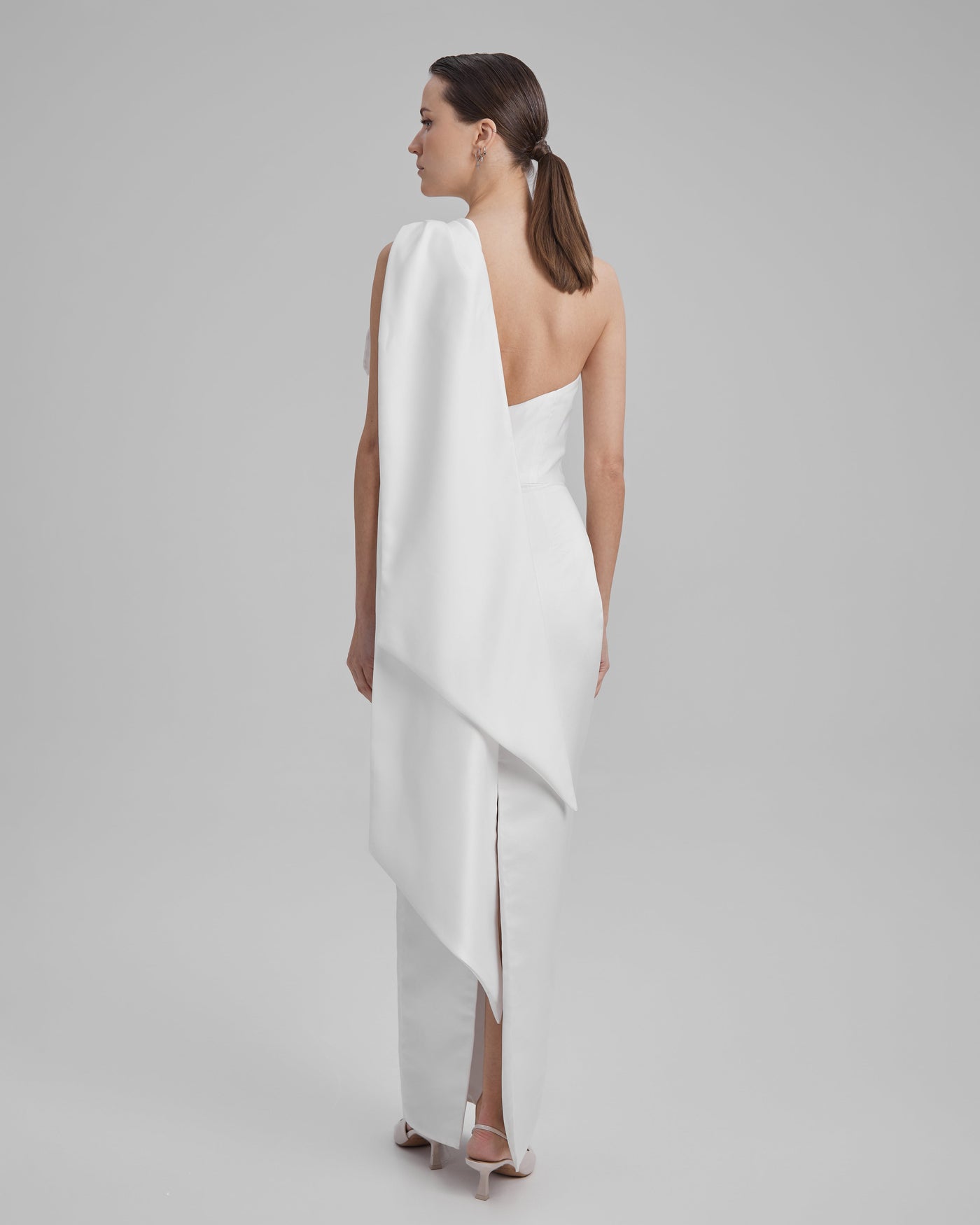 GIGI DRESS + CAPE BOW | strapless cone maxi in white