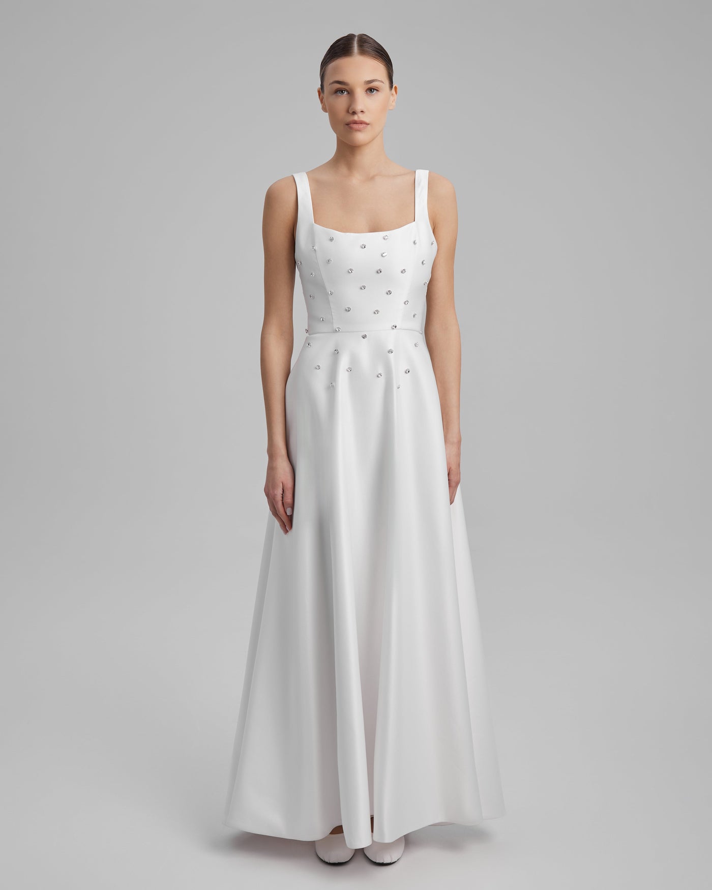 NOA DRESS + DIAMONDS | square neckline maxi in white