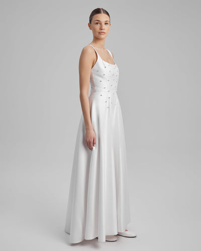 NOA DRESS + DIAMONDS | square neckline maxi in white