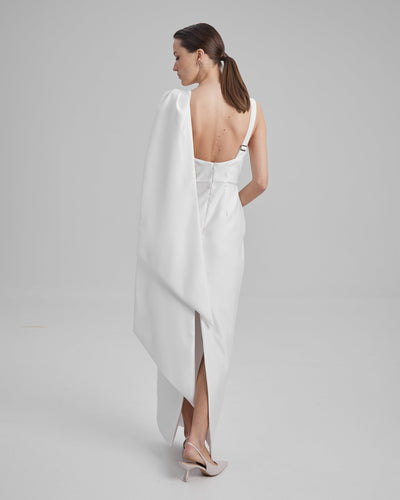 IDA DRESS + CAPE BOW | square neckline pencil maxi in white