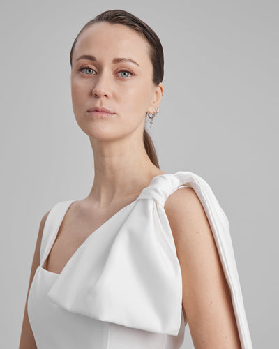 IDA DRESS + CAPE BOW | square neckline pencil maxi in white