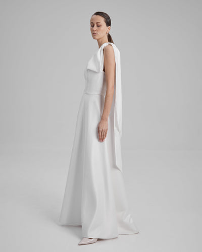 EVE DRESS + CAPE BOW | Strapless A line maxi dress in white