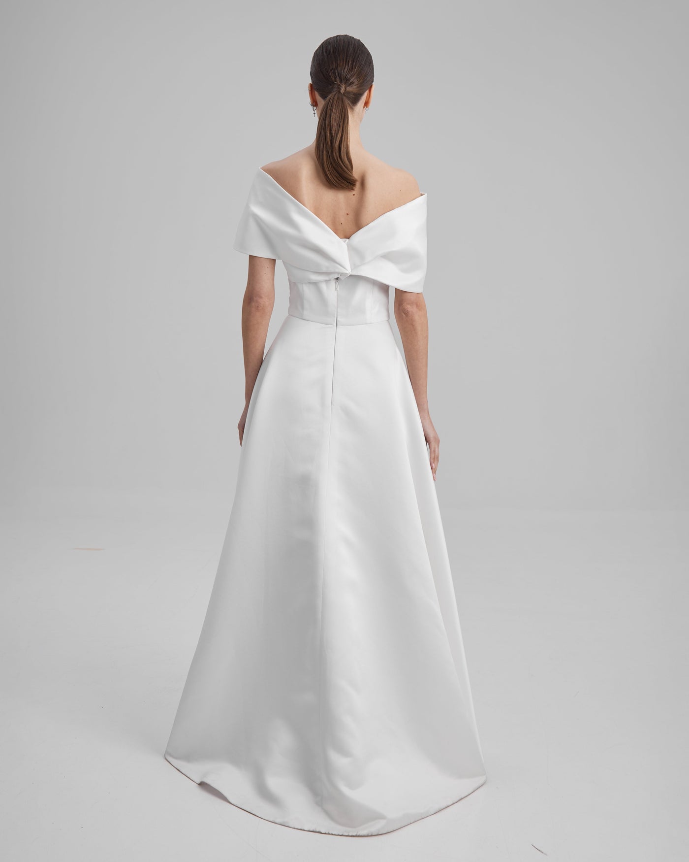 EVE DRESS + SHOULDER BOW | Strapless A line maxi dress in white