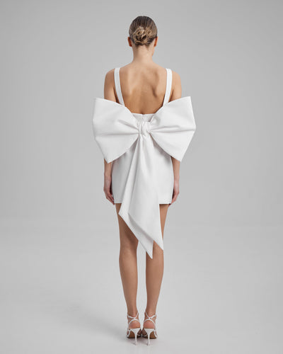 LUNA DRESS + BIG BOW | square neckline mini in white