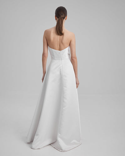 EVE DRESS + SMALL BOW | Strapless A line maxi dress in white