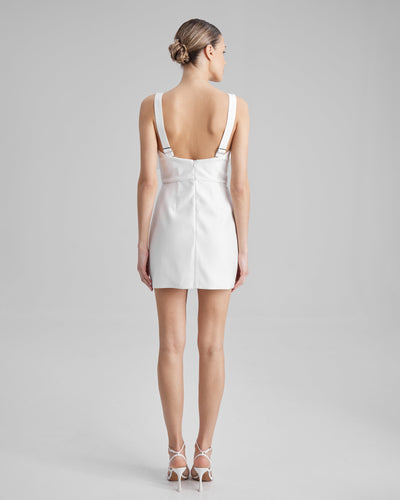 LUNA DRESS + SMALL BOW | square neckline mini in white