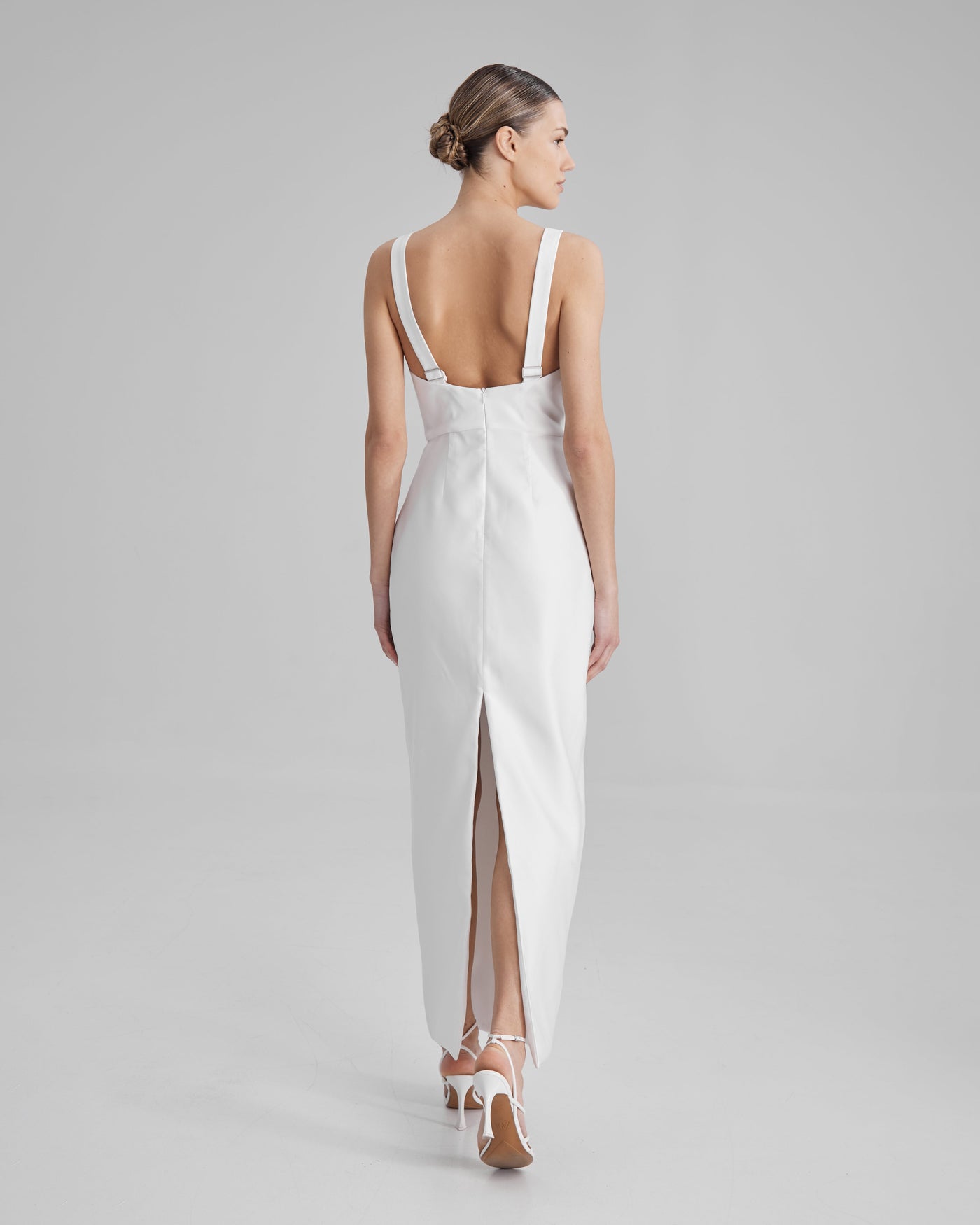 AVA DRESS | V neck pencil maxi in white