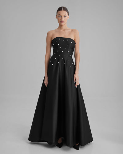 EVE DRESS + DIAMONDS | Strapless A line maxi dress in black