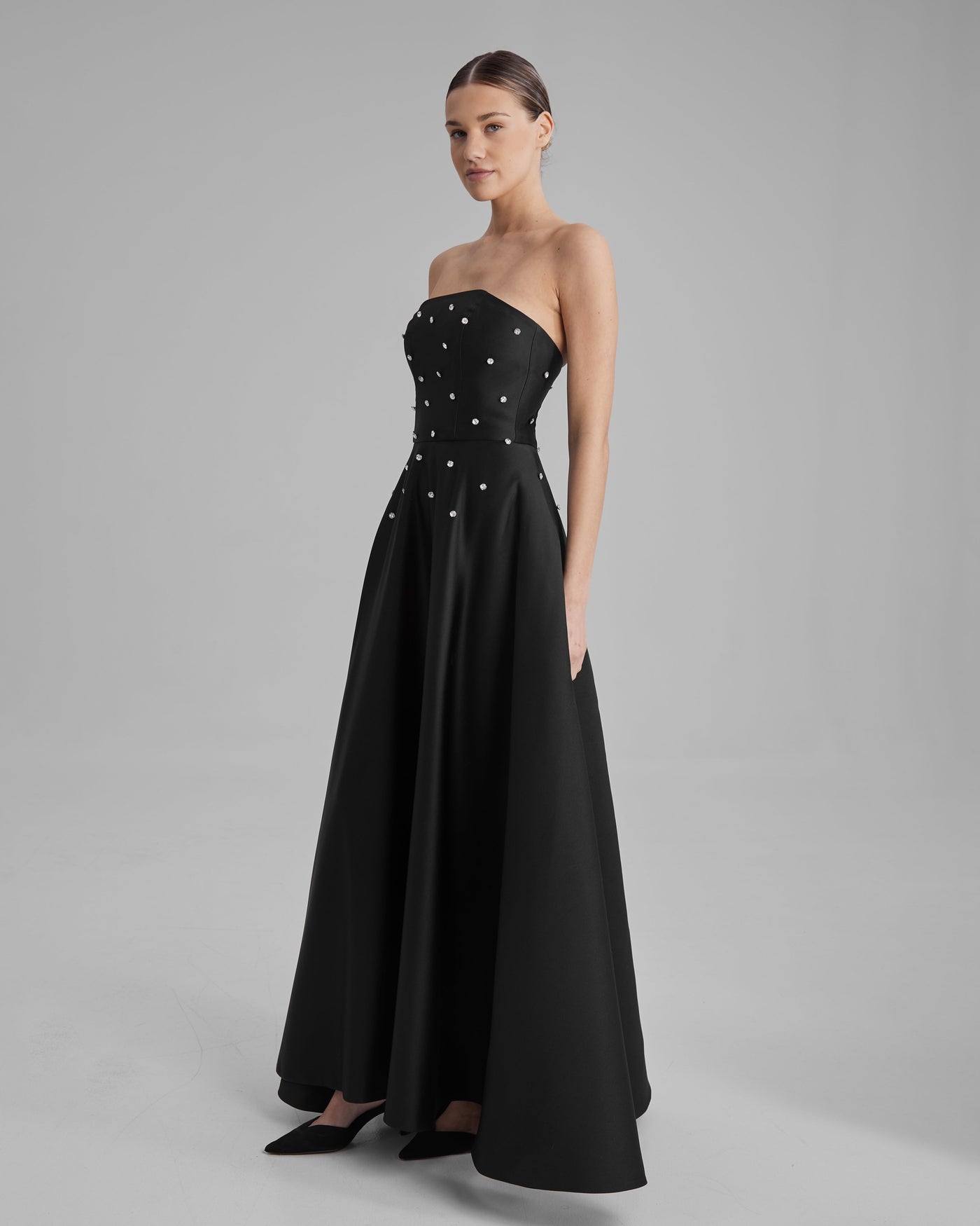 EVE DRESS + DIAMONDS | Strapless A line maxi dress in black