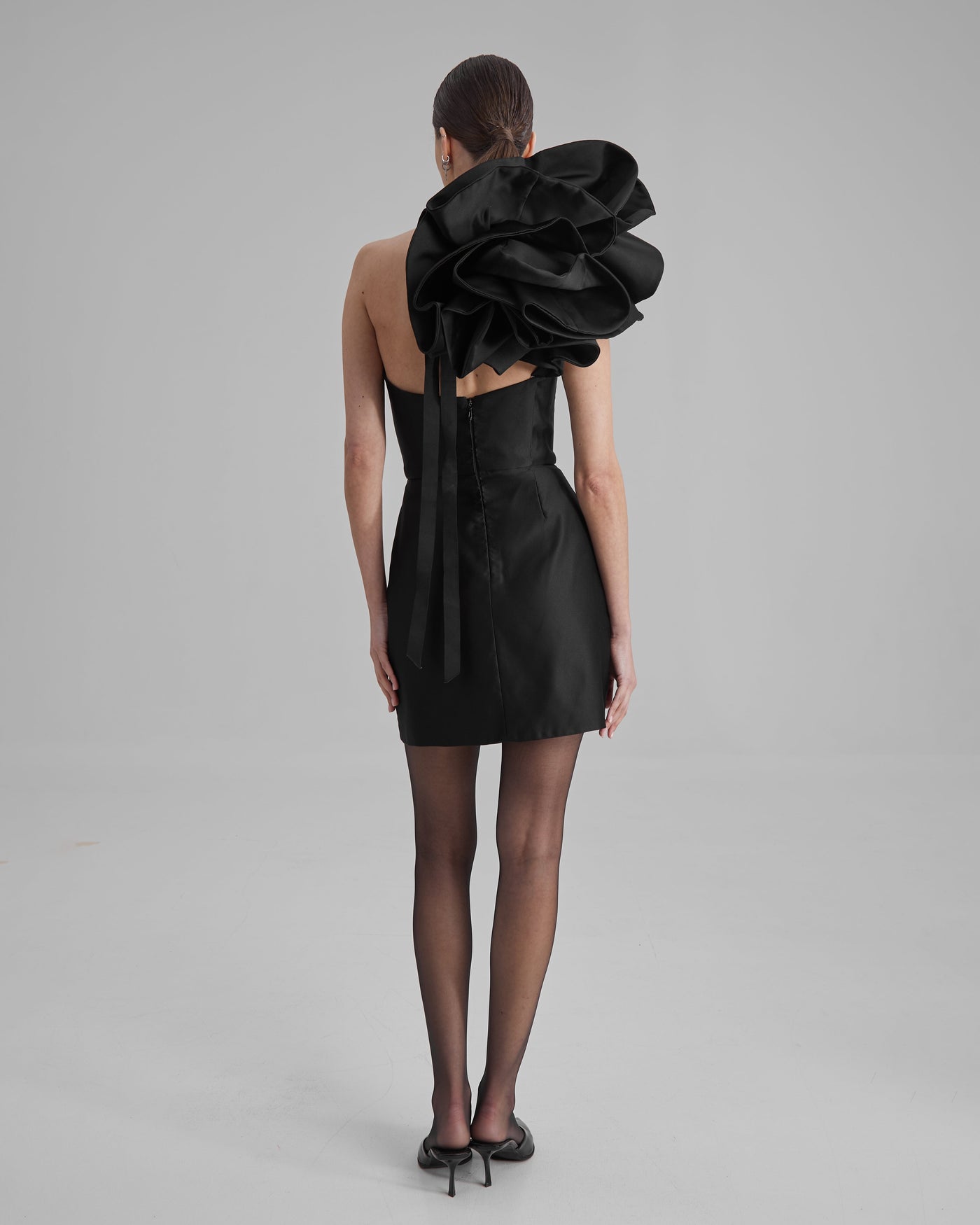 JOY DRESS + BIG FRILL | strapless column mini in black