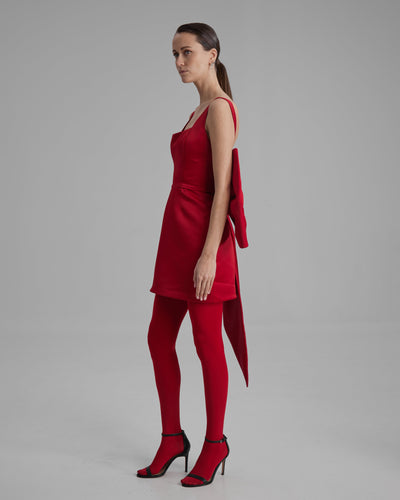 LUNA DRESS + BIG BOW | square neckline mini in red