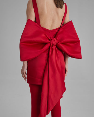 LUNA DRESS + BIG BOW | square neckline mini in red