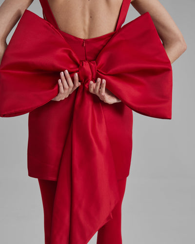 LUNA DRESS + BIG BOW | square neckline mini in red