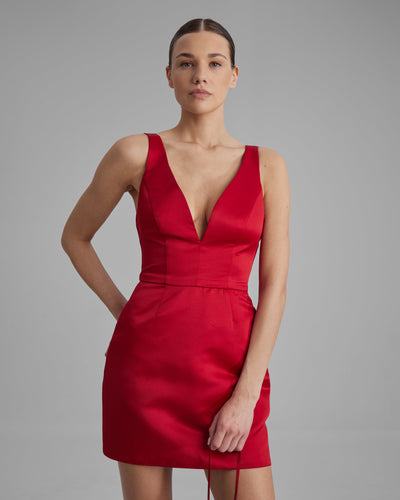 SKY DRESS | V neck mini in red