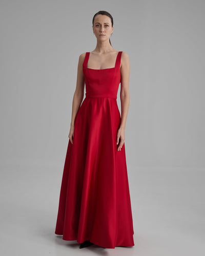 NOA DRESS | square neckline maxi in red