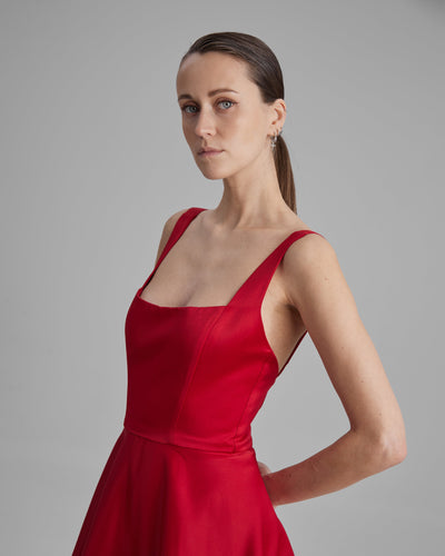 NOA DRESS | square neckline maxi in red