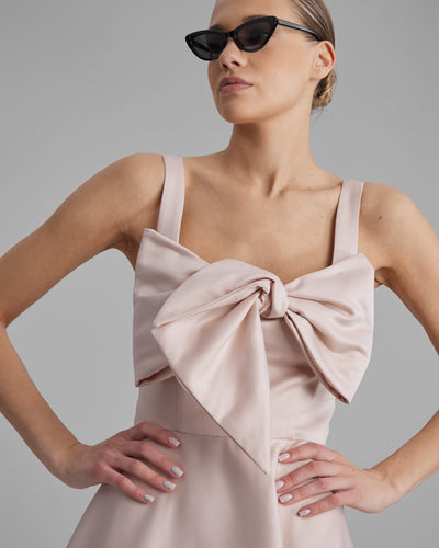 RUBY DRESS + SMALL BOW | square neckline A line midi in nude