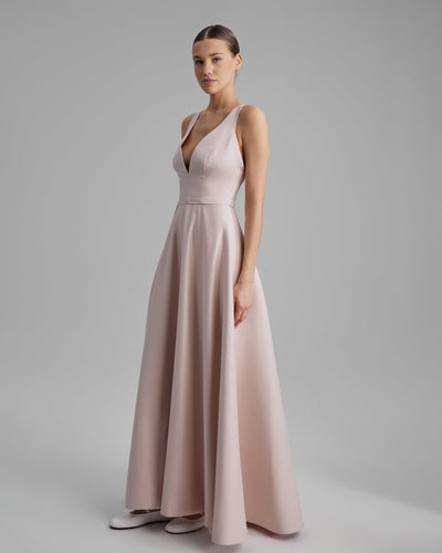 LOLA DRESS | V neck maxi in nude