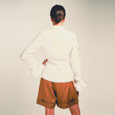 Bamboo Shirt and Camel Shorts Back View