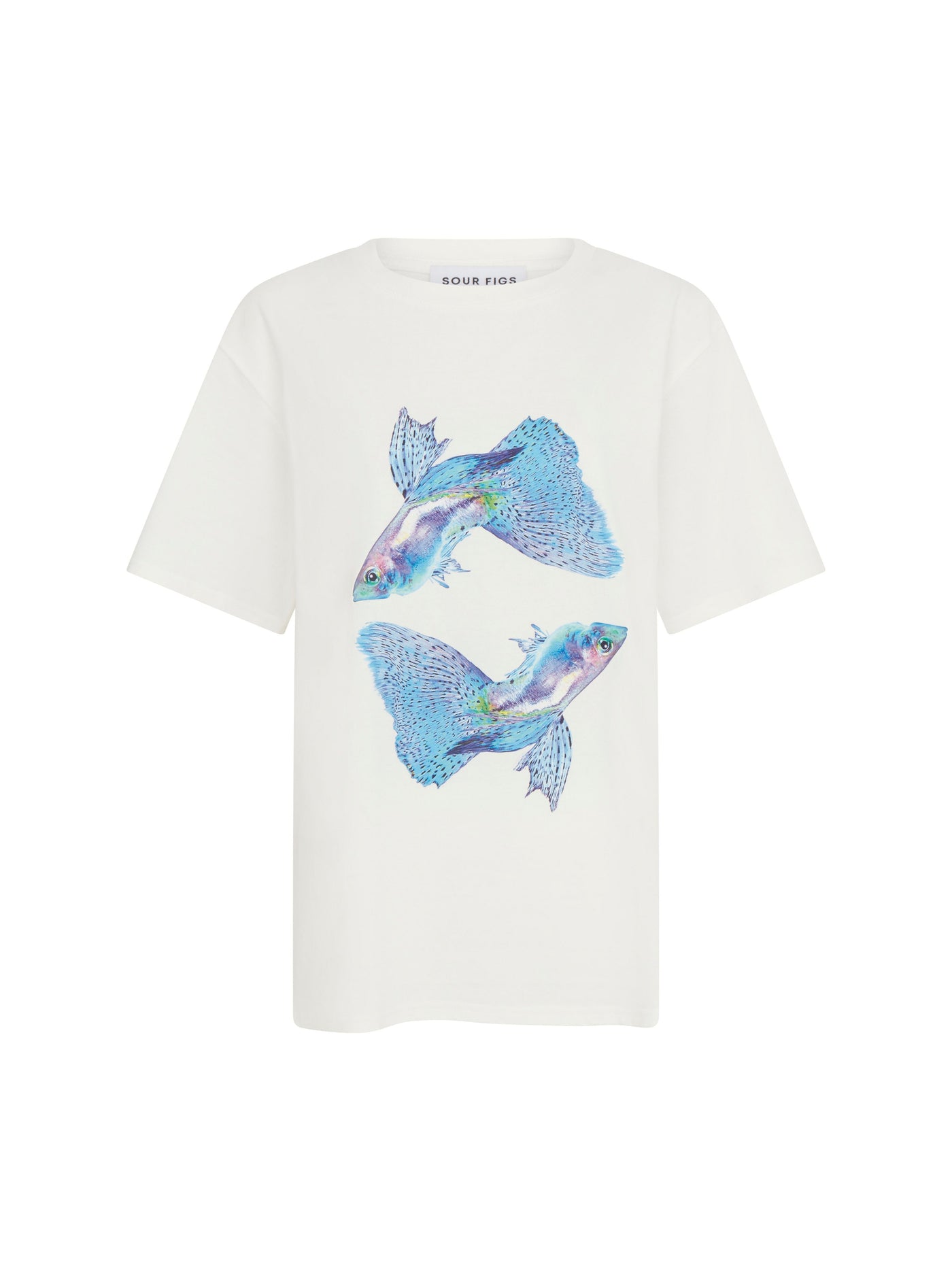 SOUR FIGS Betta Fish Duo Print Unisex T-Shirt in White