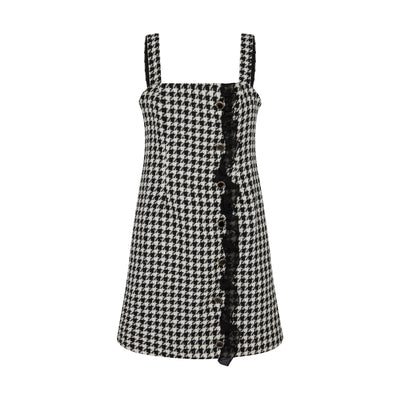 SOUR FIGS Ruffled Houndstooth Mini Dress