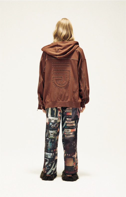 Metallic Zipper Hoodie Brown 01