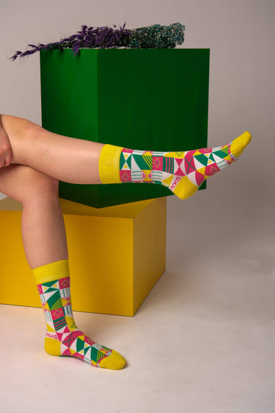 2 Pack Yellow and Green Geometric Socks