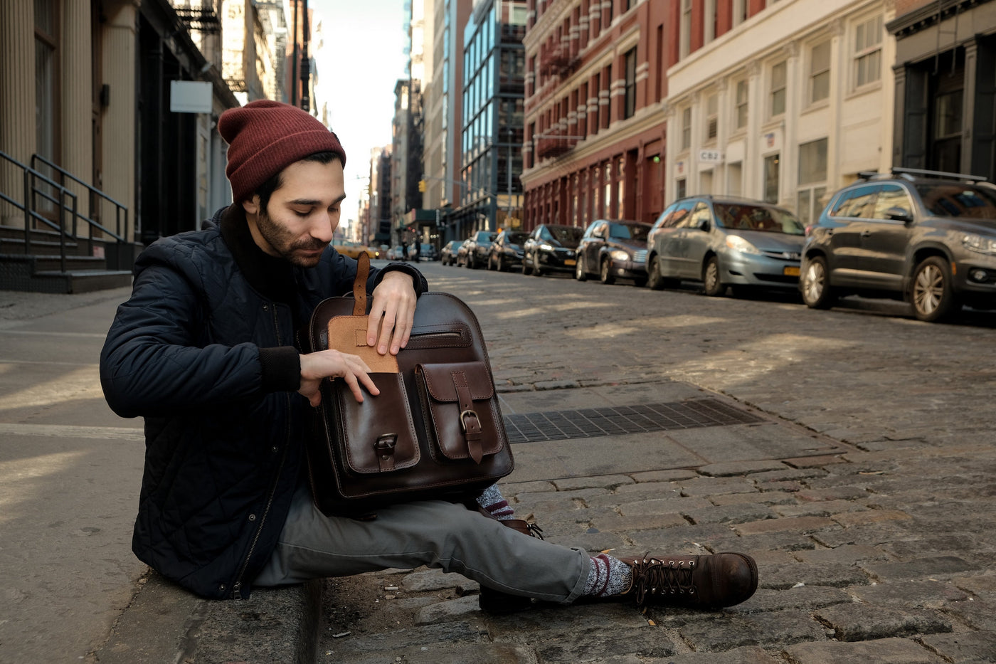 Leather Backpack Cuoio Dark Brown Mod 136