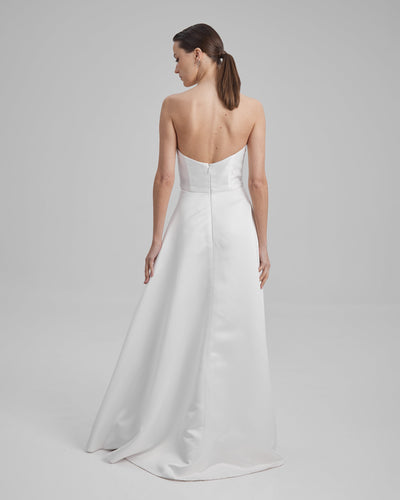 EVE DRESS + HUGE BOW | strapless A line maxi in white