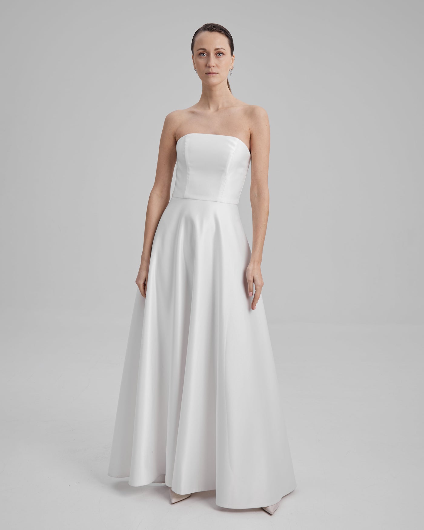 EVE DRESS + HUGE BOW | strapless A line maxi in white