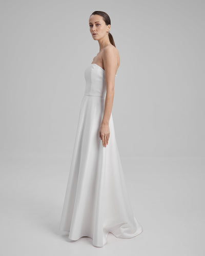 EVE DRESS | Strapless A line maxi dress in white