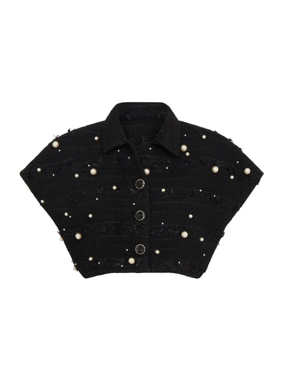 SOUR FIGS Faux Pearl-Embellished Cropped Vest in Black