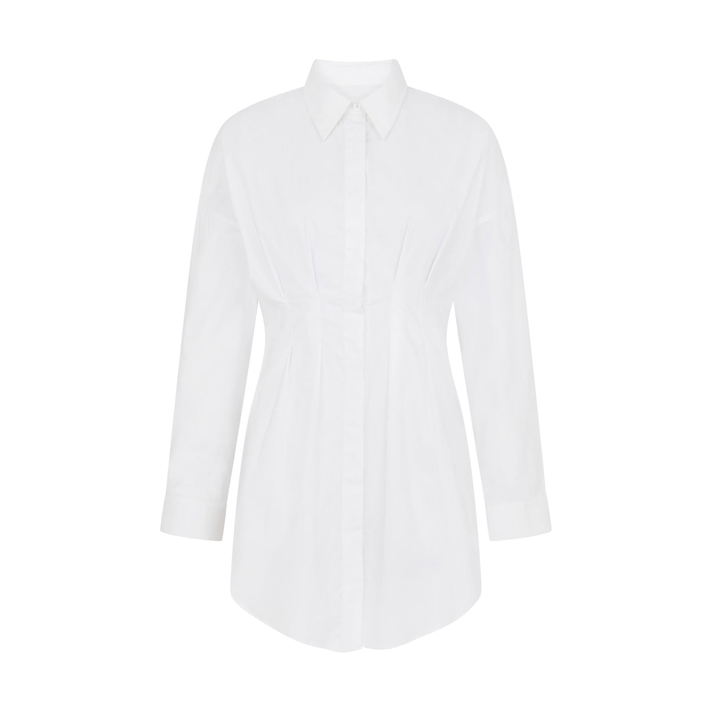 Fitted Waist Button-front Mini Shirt Dress in White