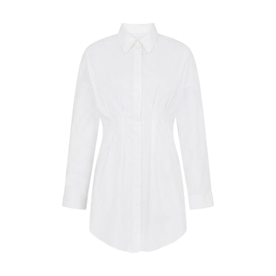 Fitted Waist Button-front Mini Shirt Dress in White