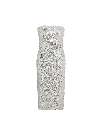 SOUR FIGS Floral Embellished Sequin Dress in Silver