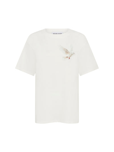 SOUR FIGS Flying Dove Print Unisex T-Shirt in White