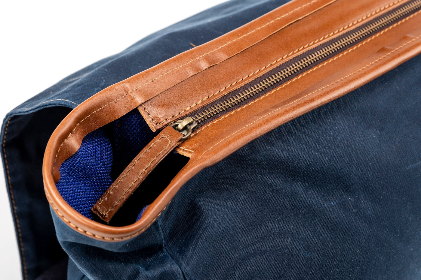 Leather Backpack In Waxed Cotton Made in USA Blue