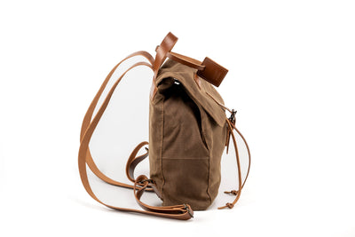 Leather Backpack With Waxed Cotton Made in USA Brown