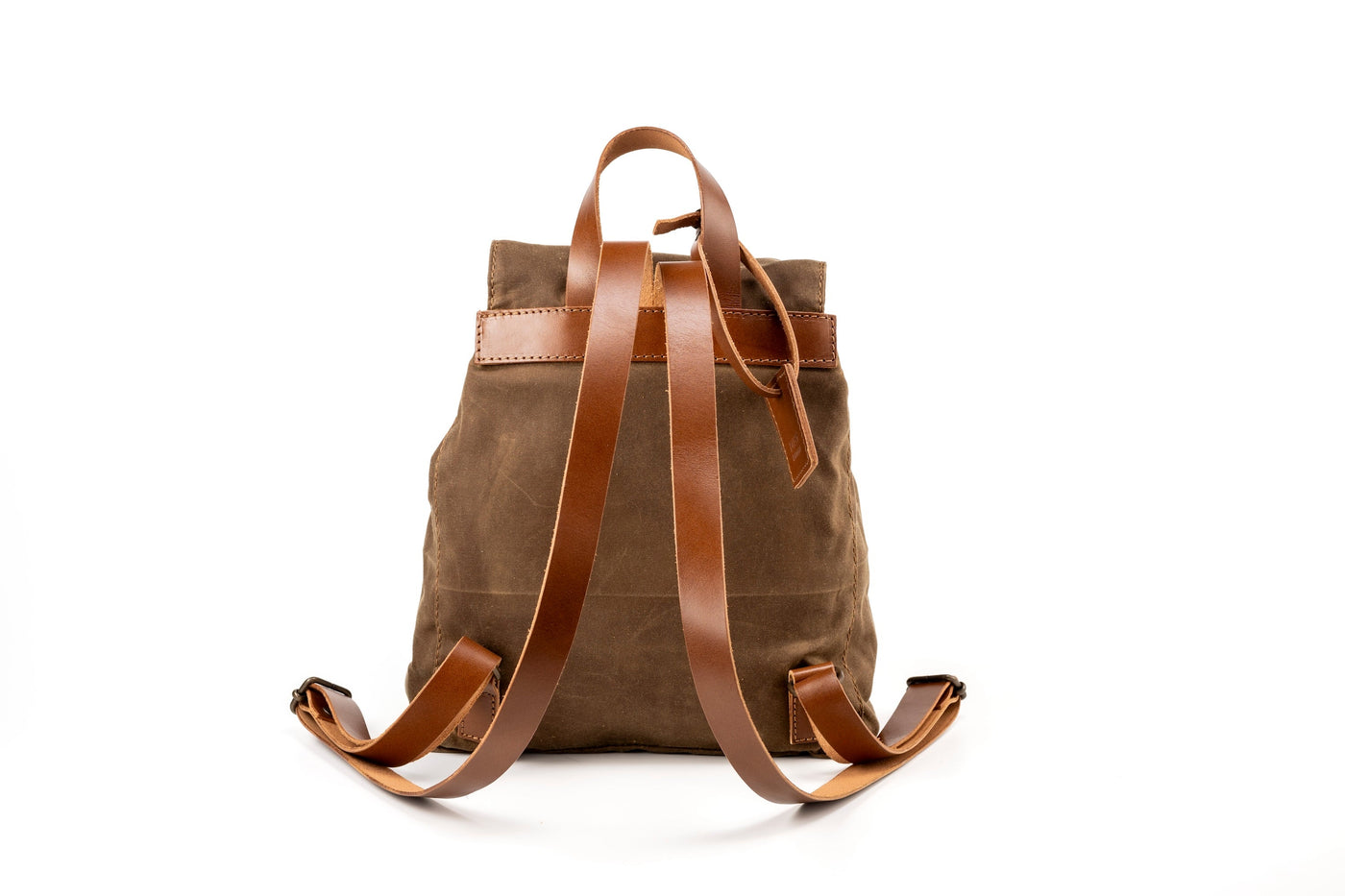 Leather Backpack With Waxed Cotton Made in USA Brown