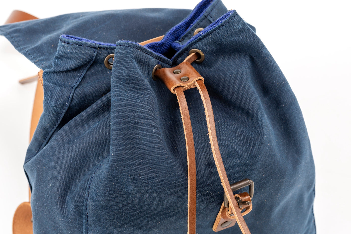 Leather Backpack With Waxed Cotton Made in USA Blue