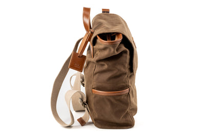 Leather Backpack In Waxed Cotton Made in USA Brown