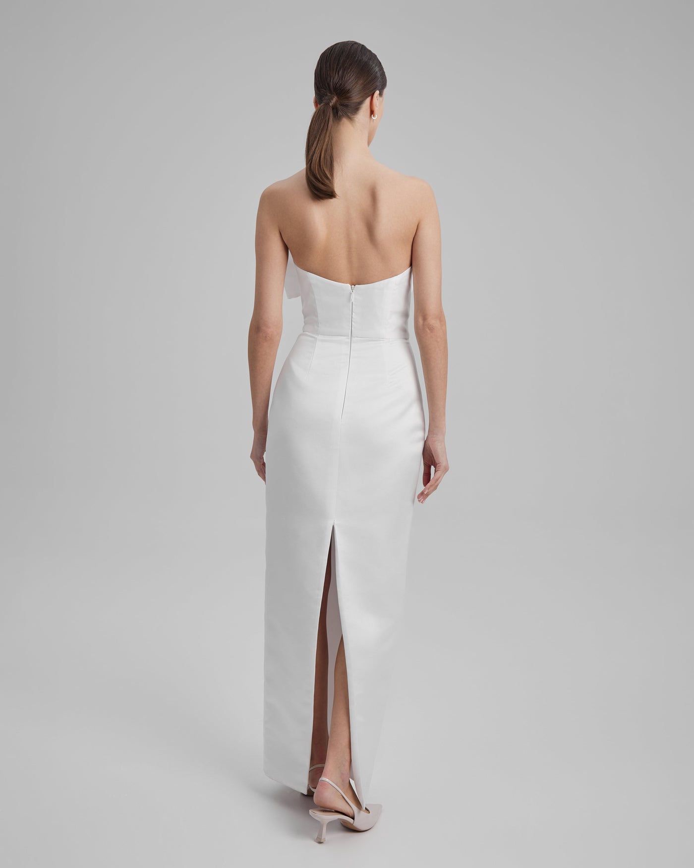 GIGI DRESS + SMALL BOW | strapless pencil maxi in white