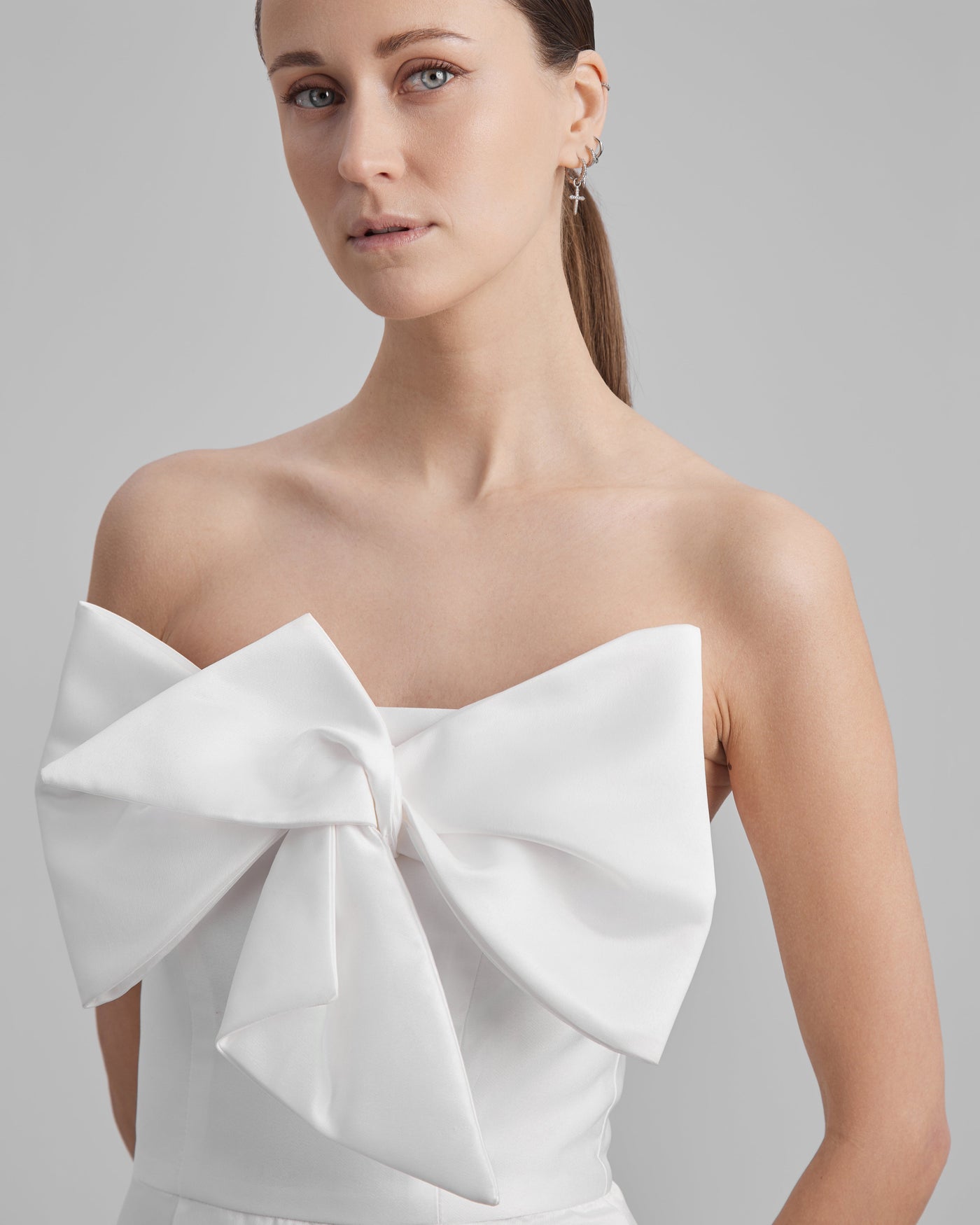 GIGI DRESS + SMALL BOW | strapless pencil maxi in white