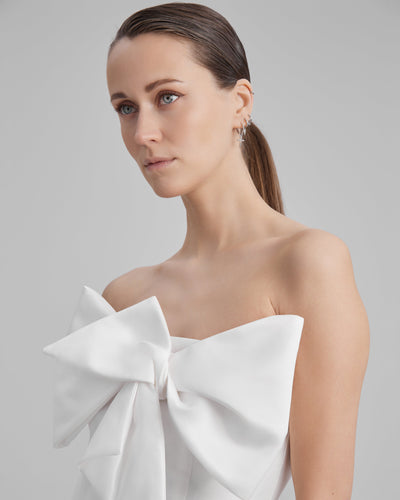 GIGI DRESS + SMALL BOW | strapless pencil maxi in white